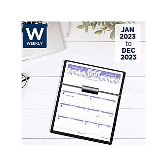 2023 AT-A-GLANCE Flip-A-Week 7" x 5.5" Weekly Desk Calendar and Base, White/Purple (SW700X-00-23)