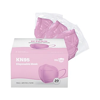 WeCare Disposable KN95 Face Mask, Adult, Pink, 20/Pack (WCKN109)