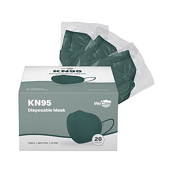 WeCare Disposable KN95 Face Mask, Adult, Dark Green, 20/Pack (WCKN103)