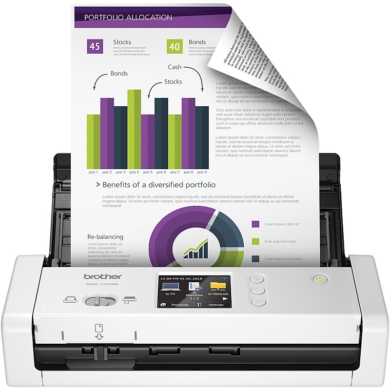 Brother Desktop Scanner for Documents, Wireless, White (ADS-1700W) image 1