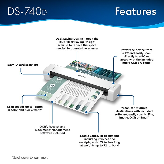 Brother DSmobile DS-740D Duplex Portable Scanner White | Staples