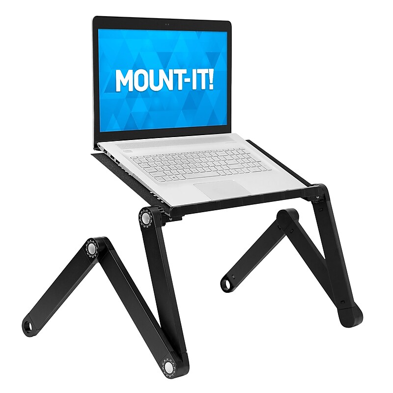Mount-It! 3.2" x 8.7" Adjustable Vented Aluminum Laptop Stand, Black (MI-7210) image 1
