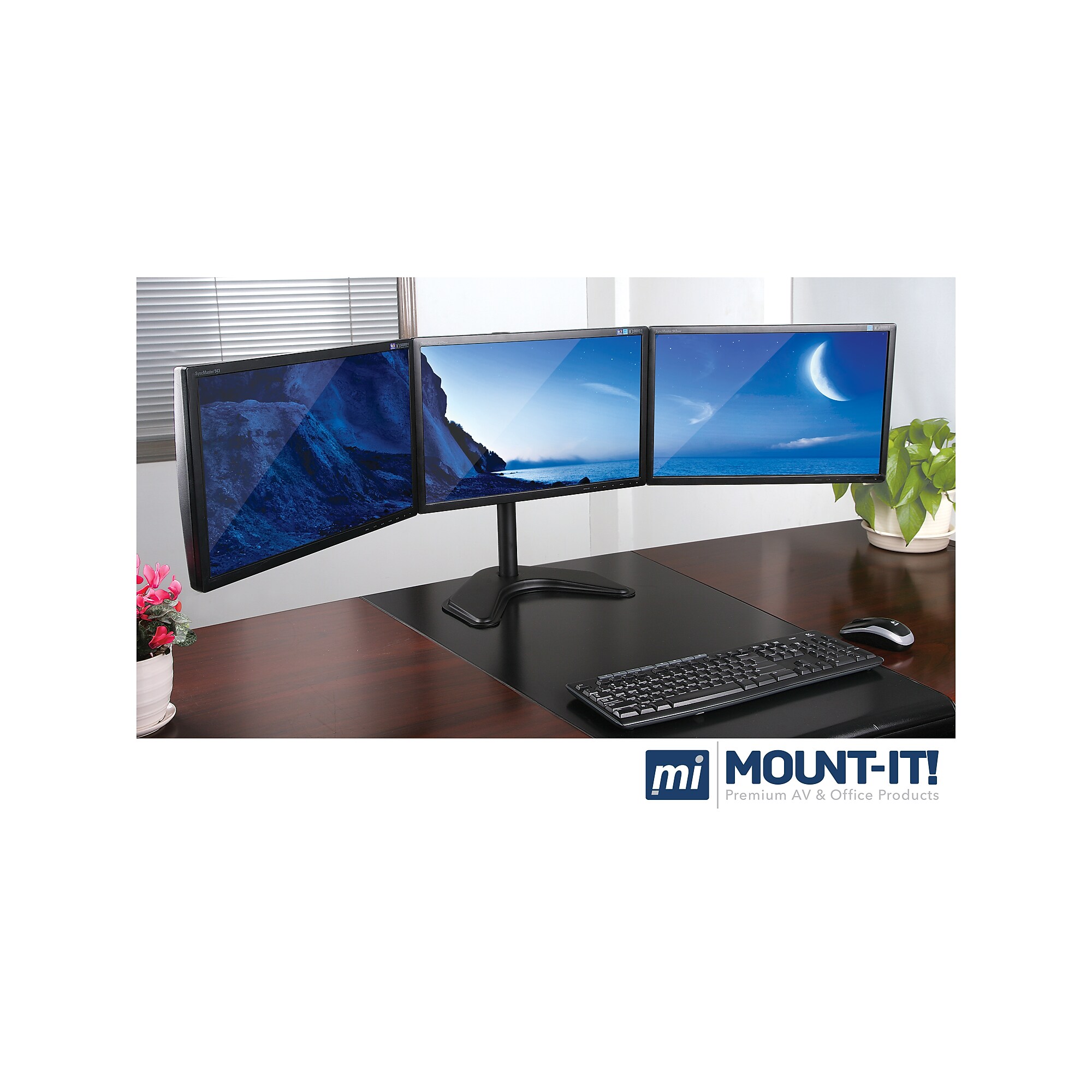 Mount-lt! Adjustable Triple Monitor Stand, Holds Screens Up to 27″, Black (MI-2789) Sansujyuku sansujyuku.com