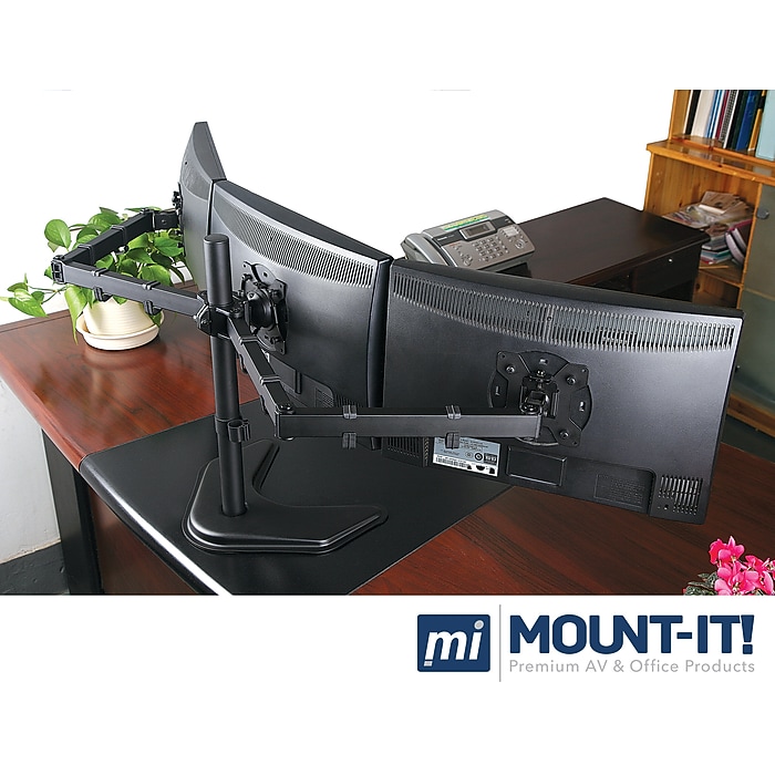 Mount-lt! Adjustable Triple Monitor Stand, Holds Screens Up to 27