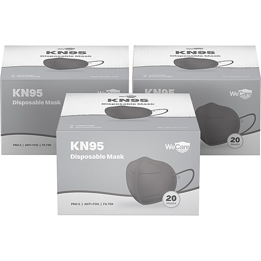 WeCare Disposable KN95 Face Mask, Adult, Dark Gray, 20 Masks/Box, 3