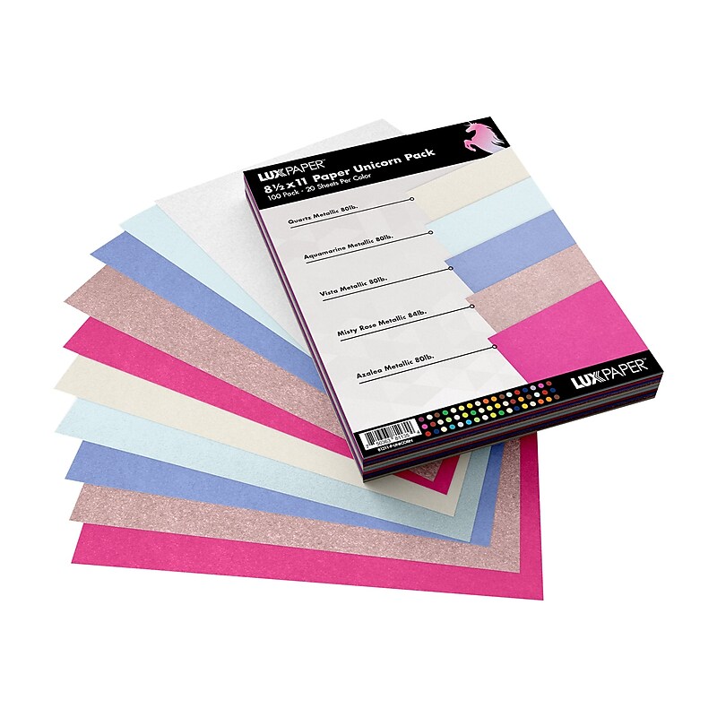 LUX Unicorn Colored Paper, 80 lbs., 8.5" x 11", Assorted Colors, 100 Sheets/Pack (81211-P-UNICORN) image 1