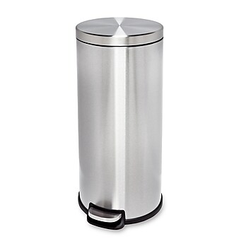 Honey-Can-Do Steel Indoor Round Step Can Trash Can with Hinged Lid, 7.92 Gallon, Silver (TRS-09074)