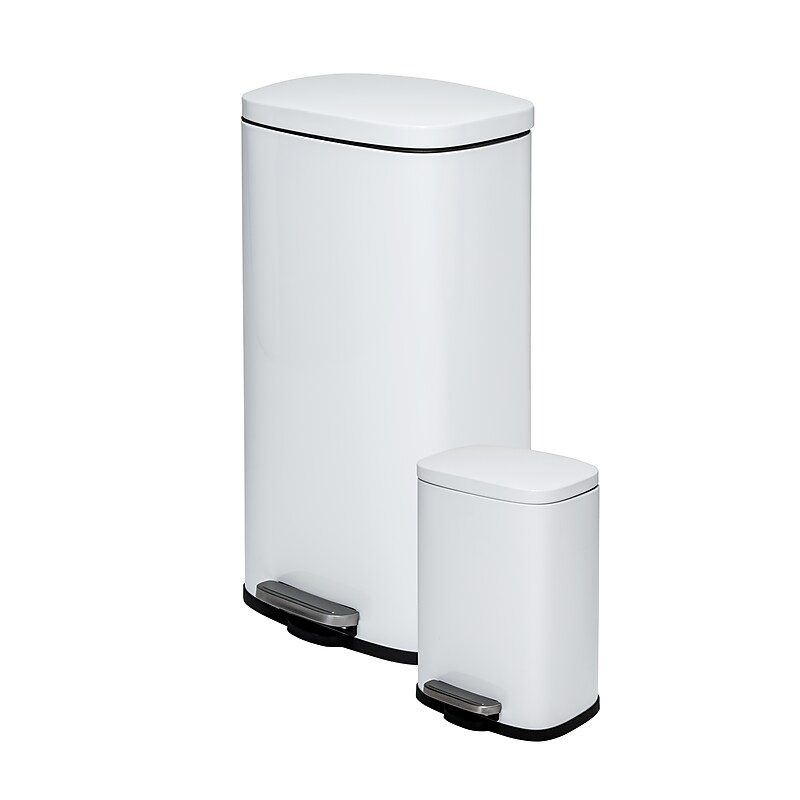 Honey-Can-Do Steel Indoor Trash Can Set with Hinged Lid, 7.92 & 1.32 Gallon, White (TRS-09076) image 1