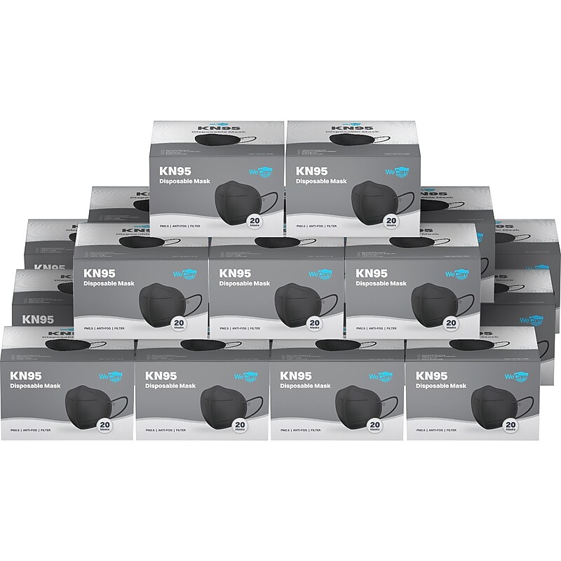 WeCare Disposable KN95 Face Mask, Adult, Black, 20 Masks/Box, 50 Boxes/Pack (TBN202937) image 1