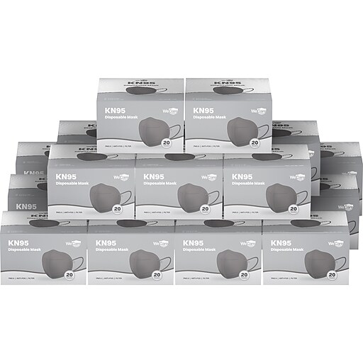 WeCare Disposable KN95 Face Mask, Adult, Dark Gray, 20 Masks/Box, 50