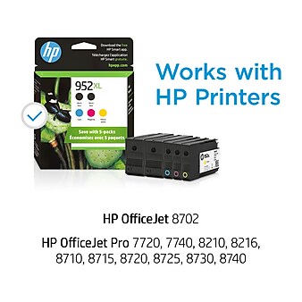 HP 952XL Black/Cyan/Magenta/Yellow High Yield Ink Cartridge, 5/Pack (6ZA00AN#140)