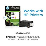 HP 952XL/952 Black High Yield and Cyan/Magenta/Yellow Standard Yield Ink Cartridge, 4/Pack (N9K28AN#140)