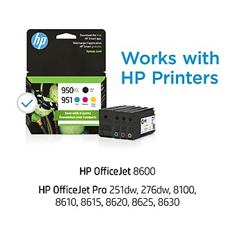 HP 950XL/951 Black High Yield and Cyan/Magenta/Yellow Standard Yield Ink Cartridge, 4/Pack (C2P01FN#140)