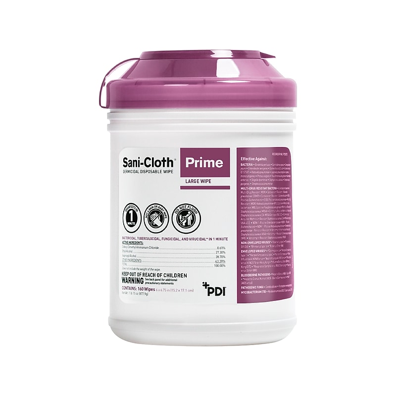 Sani-Cloth Prime Disinfecting Wipes, 160 Wipes/Container, 12/Carton (P25372) image 1