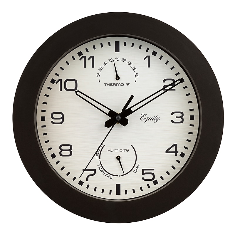 Equity by La Crosse 10 Inch IN/OUT Brown Wall Clock with Thermometer and Hygrometer (29005) image 1