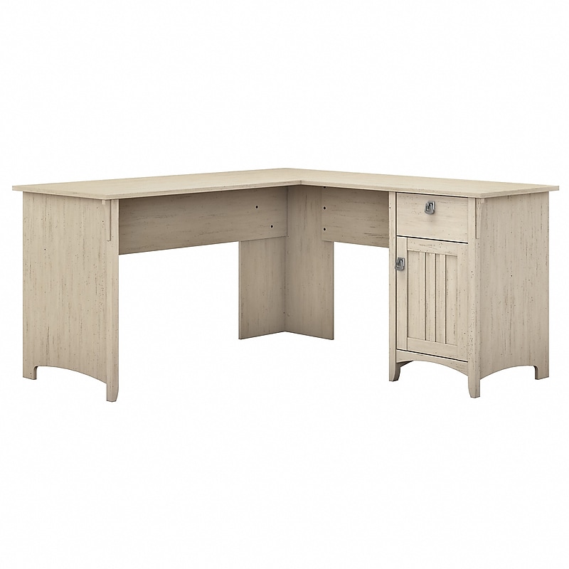 Bush Furniture Salinas 60"W L Shaped Desk with Storage, Antique White (SAD160AW-03) image 1