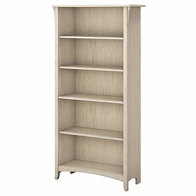 Bush Furniture Salinas 63"H 5-Shelf Bookcase with Adjustable Shelves, Antique White (SAB132AW-03)