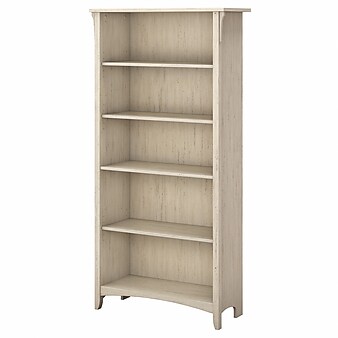 Bush Furniture Salinas 63"H 5-Shelf Bookcase with Adjustable Shelves, Antique White (SAB132AW-03)