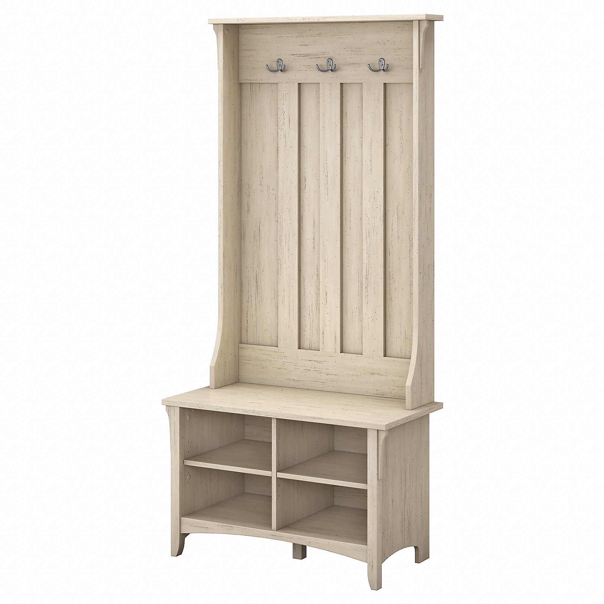 Bush Furniture Salinas Hall Tree with Storage Bench, Antique White (SAL001AW) Sansujyuku sansujyuku.com