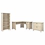 Bush Furniture Salinas 60"W L Shaped Desk with Lateral File Cabinet and 5 Shelf Bookcase, Antique White (SAL003AW)~#|#~sp164701097_sc7