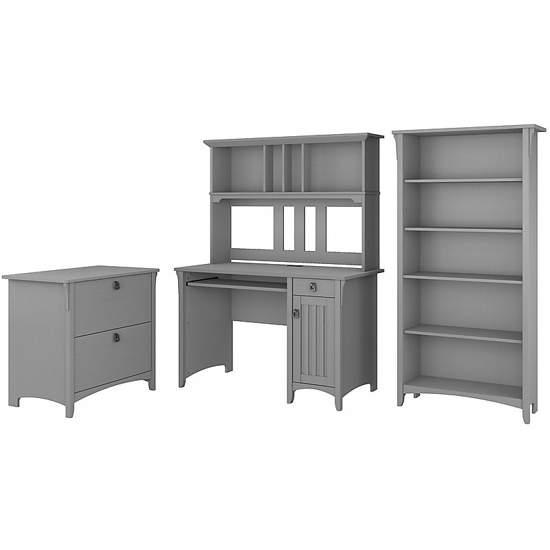 Bush Furniture Salinas Mission Desk with Hutch, Lateral File Cabinet and 5 Shelf Bookcase, Cape Cod Gray (SAL002CG) image 1