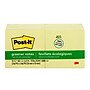 Post-it Greener Recycled Notes, 3" x 3", Canary Collection, 100 Sheet/Pad, 12 Pads/Pack (654-RP-YW)~#|#~sp164714340_sc7