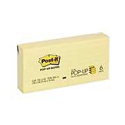 Post-it® Pop-up Notes, 3" x 3", Canary Yellow, Lined, 100 Sheets/Pad, 6 Pads/Pack (R335)