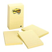 Post-it® Notes, 4" x 6", Canary Yellow, Lined, 100 Sheets/Pad, 5 Pads/Pack (660-5PK)