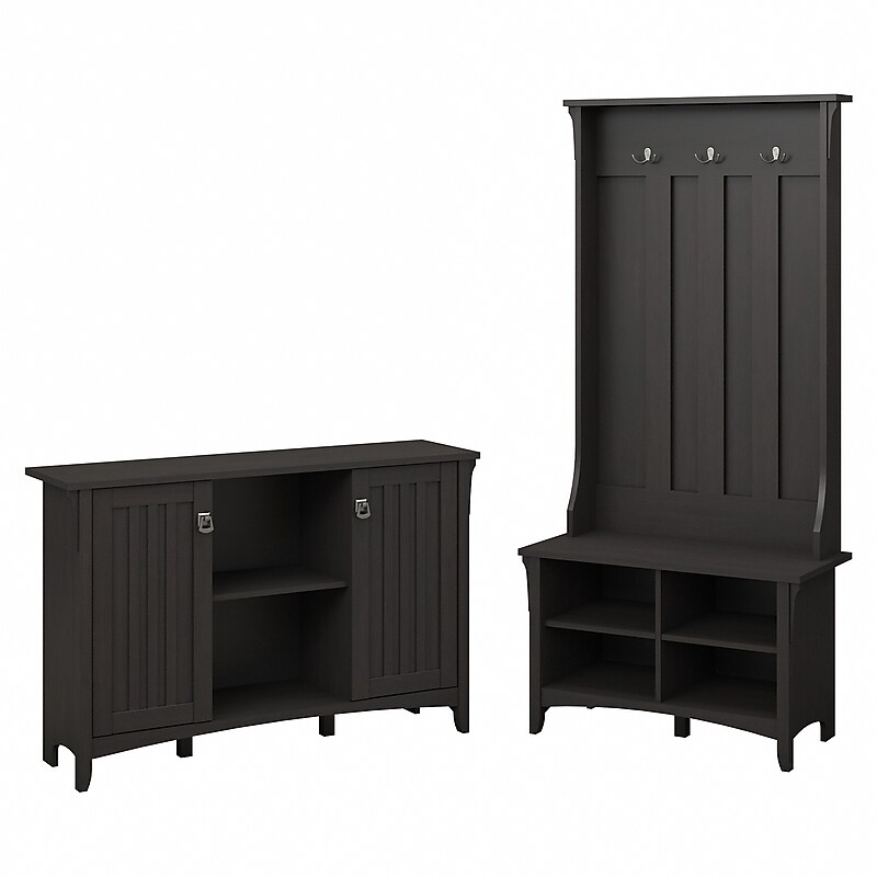 Bush Furniture Salinas Entryway Storage Set with Hall Tree, Shoe Bench and Accent Cabinet, Vintage Black (SAL008VB) image 1