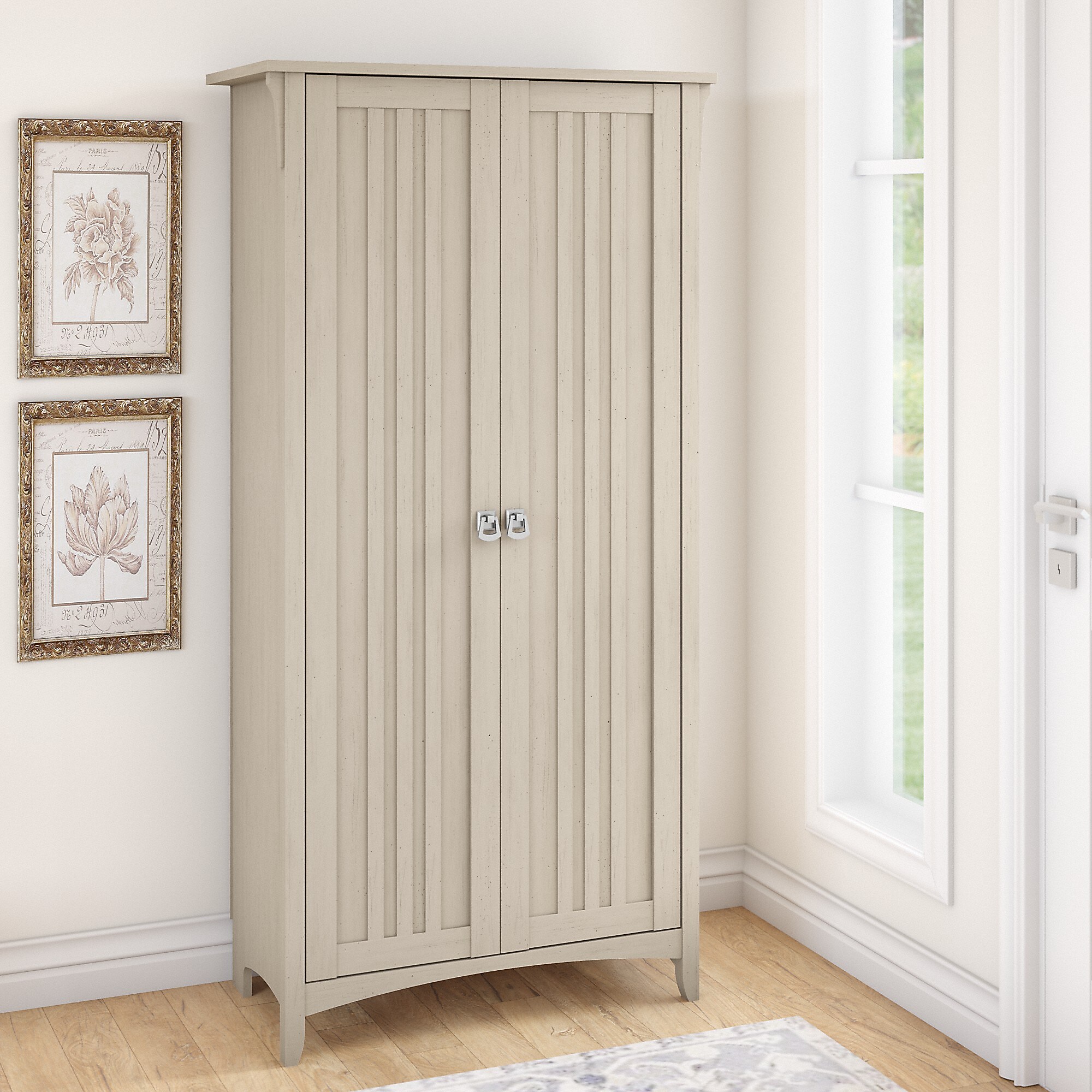 Bush Furniture Salinas 63″ Storage Cabinet with 5 Shelves, Antique White (SAS332AW-03) Sansujyuku sansujyuku.com