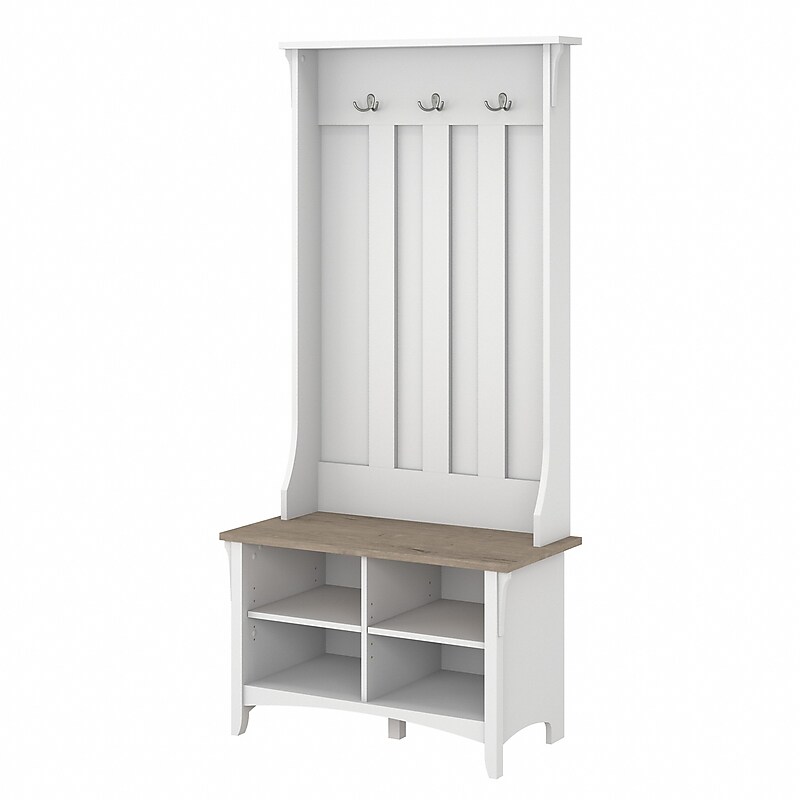 Bush Furniture Salinas Hall Tree with Shoe Storage Bench, Shiplap Gray/Pure White (SAS532G2W-03) image 1