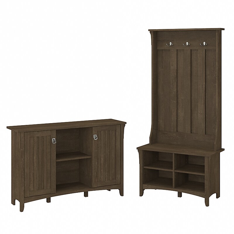 Bush Furniture Salinas 68" Storage Set with Hall Tree, Shoe Bench and Accent Cabinet with 5 Shelves, Ash Brown (SAL008ABR) image 1