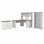 Bush Furniture Salinas 60" L-Shaped Desk with Hutch, File Cabinet and 5-Shelf Bookcase, Shiplap Gray/Pure White (SAL007G2W)~#|#~sp164753138_sc7