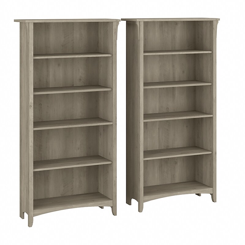 Bush Furniture Salinas 5-Shelf 63"H Tall Bookcase, Driftwood Gray, 2/Set (SAL036DG) image 1