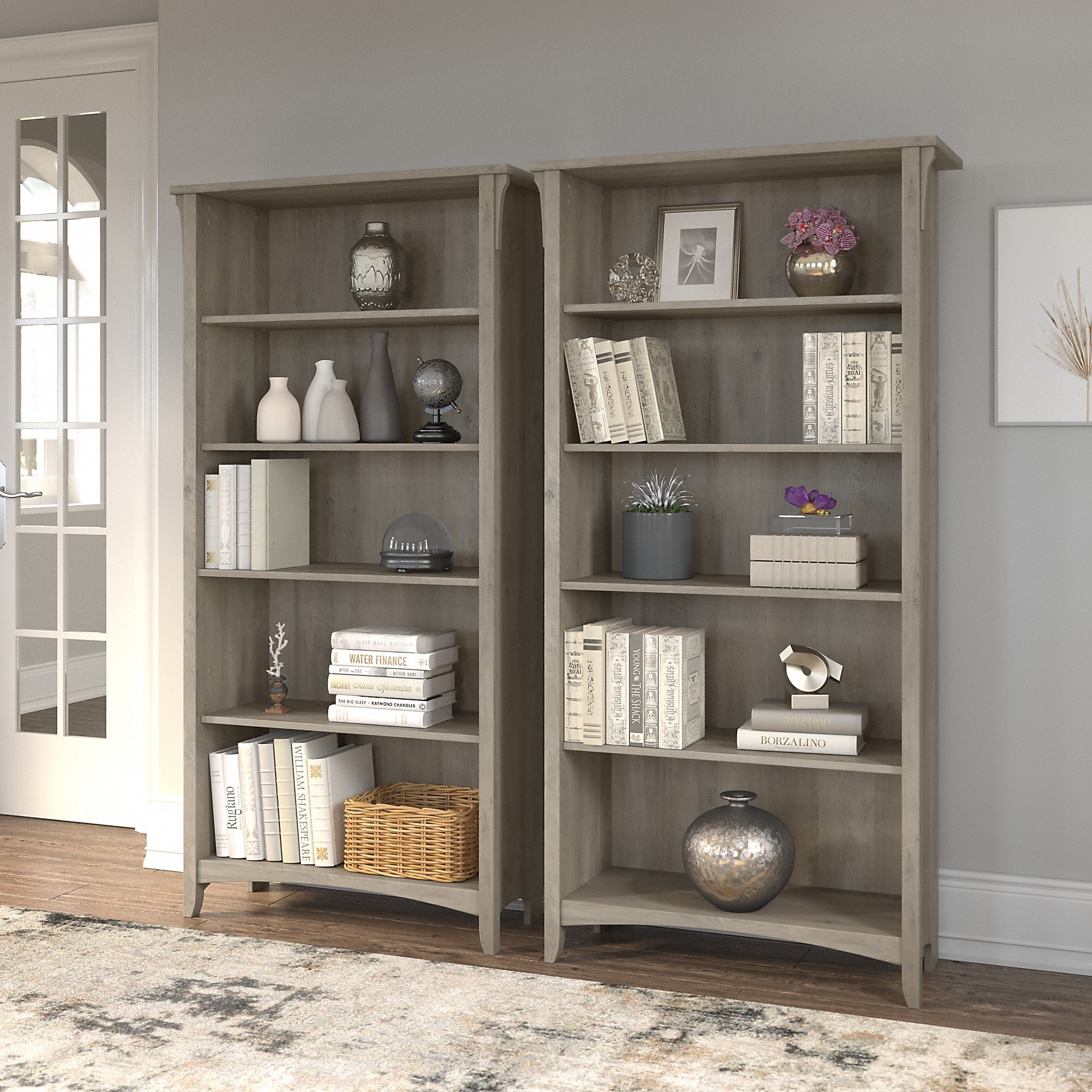 Bush Furniture Salinas 5-Shelf 63″H Tall Bookcase, Driftwood Gray, 2/Set (SAL036DG) Sansujyuku sansujyuku.com