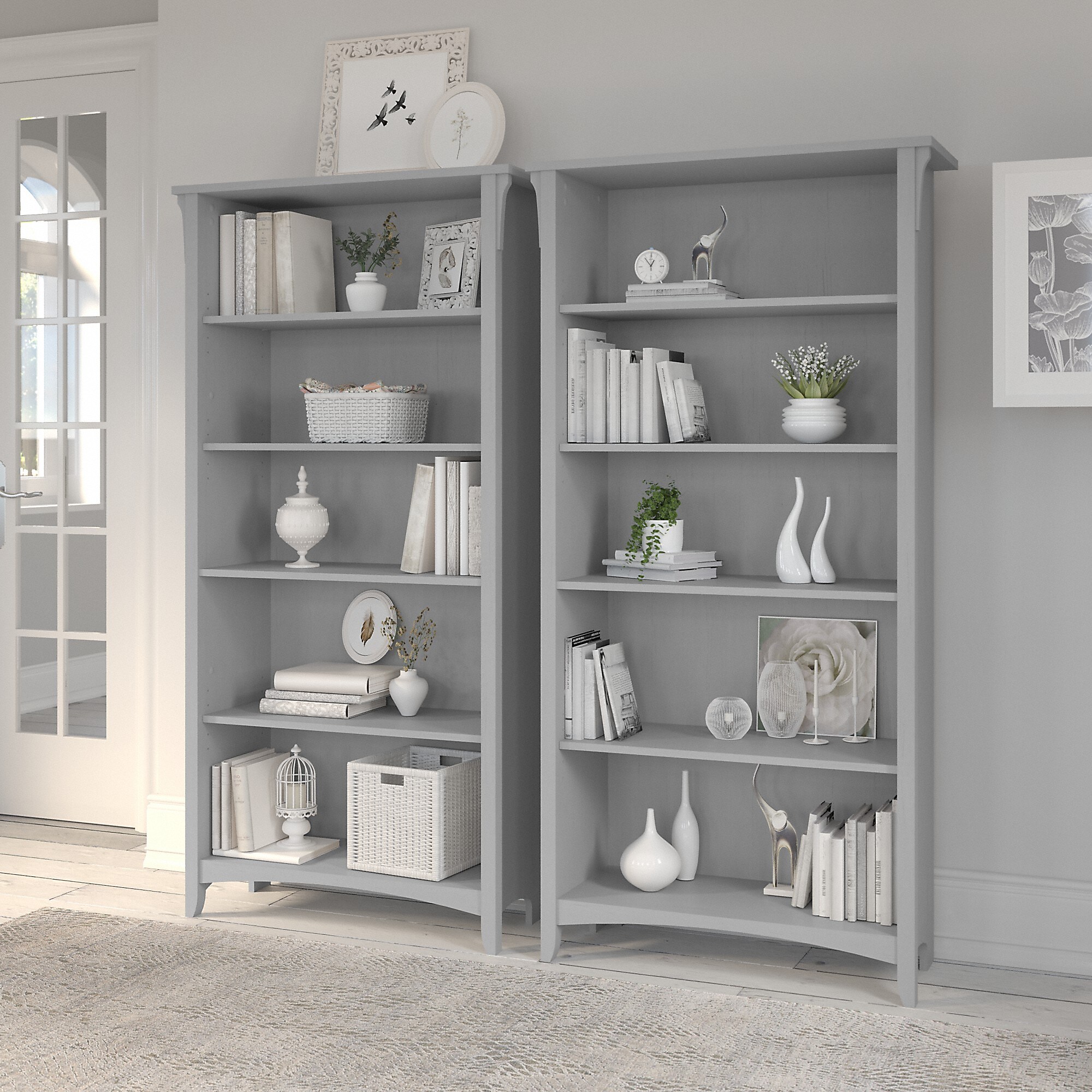 Bush Furniture Salinas 5-Shelf 63″H Tall Bookcase, Cape Cod Gray, 2/Set (SAL036CG) Sansujyuku sansujyuku.com