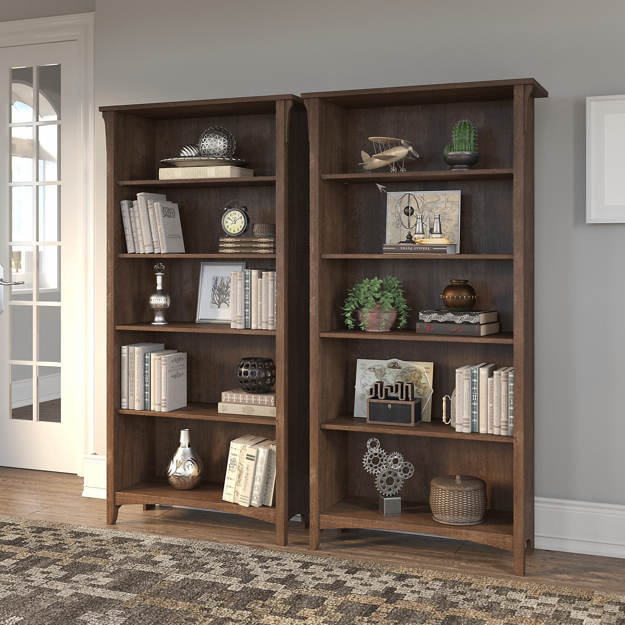 Bush Furniture Salinas 5-Shelf 63″H Tall Bookcase, Ash Brown, 2/Set (SAL036ABR) Sansujyuku sansujyuku.com