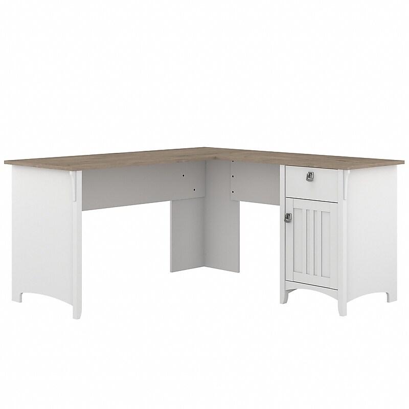Bush Furniture Salinas 60" L-Shaped Desk, Shiplap Gray/Pure White (SAD160G2W-03) image 1