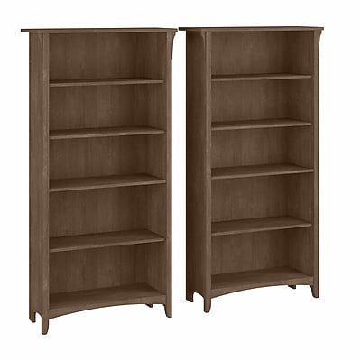 Bush Furniture Salinas 5-Shelf 63"H Tall Bookcase, Ash Brown, 2/Set (SAL036ABR)