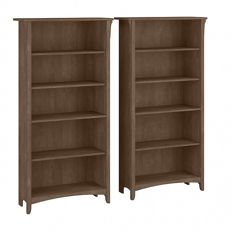 Bush Furniture Salinas 5-Shelf 63"H Tall Bookcase, Ash Brown, 2/Set (SAL036ABR) image 1