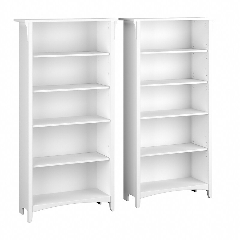 Bush Furniture Salinas 5-Shelf 63"H Tall Bookcase, Shiplap Gray/Pure White, 2/Set (SAL036G2W) image 1