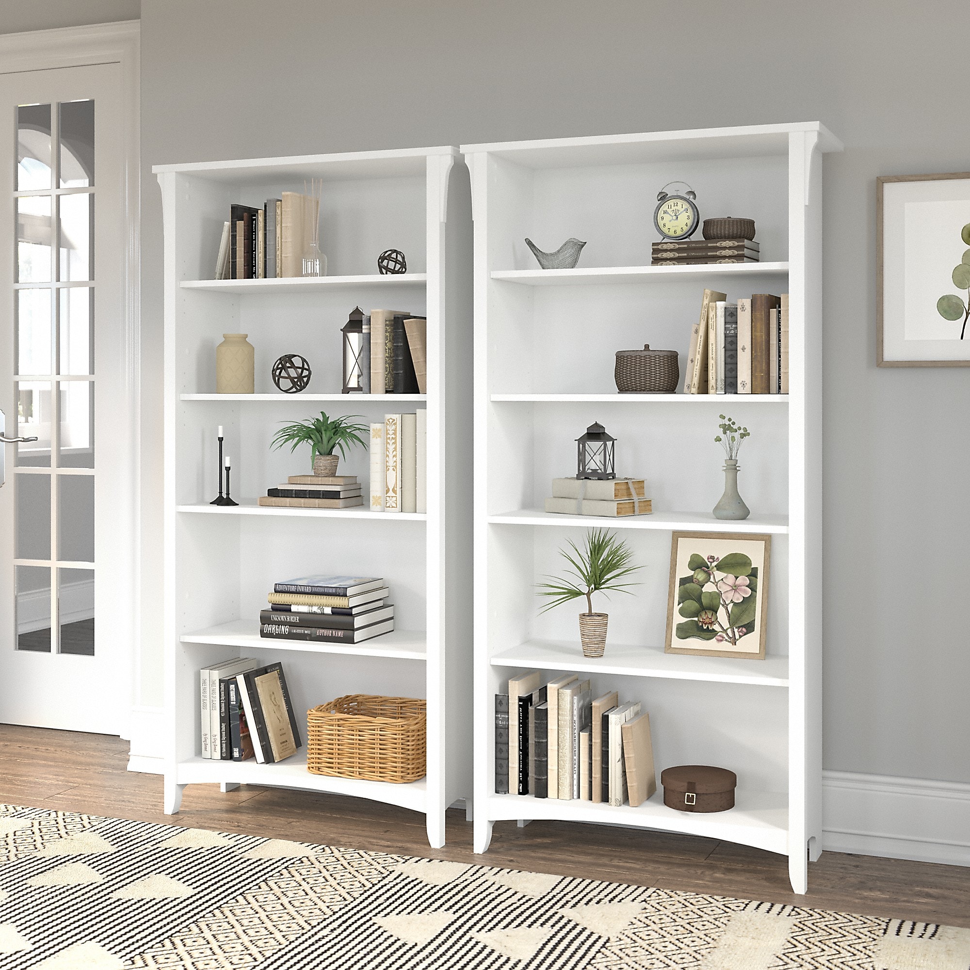 Bush Furniture Salinas 5-Shelf 63″H Tall Bookcase, Shiplap Gray/Pure White, 2/Set (SAL036G2W) Sansujyuku sansujyuku.com