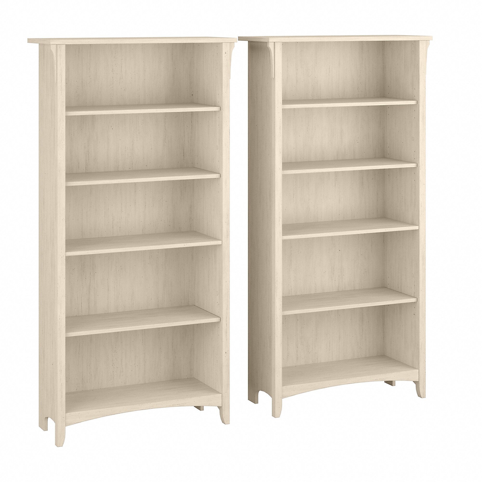 Bush Furniture Salinas 63″H 5-Shelf Tall Bookcase, Antique White, 2/Set (SAL036AW) Sansujyuku sansujyuku.com