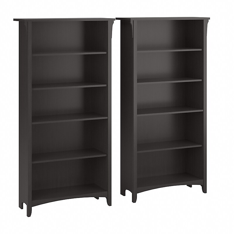 Bush Furniture Salinas 63"H 5-Shelf Tall Bookcase, Vintage Black, 2/Set (SAL036VB) image 1