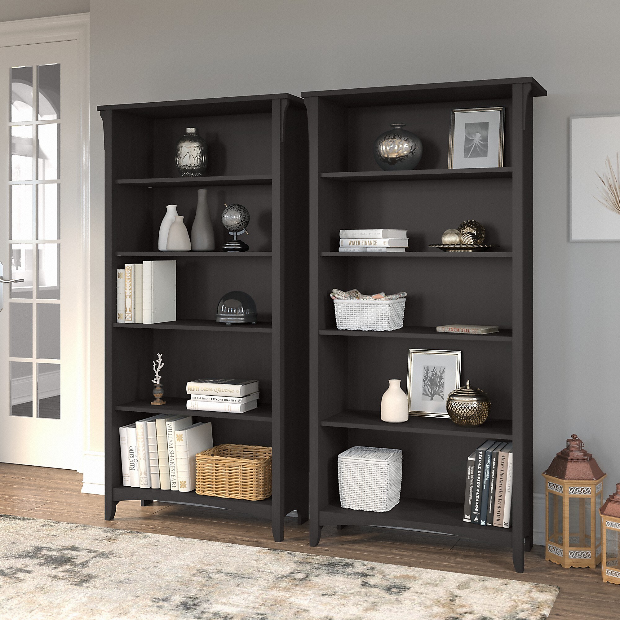 Bush Furniture Salinas 63″H 5-Shelf Tall Bookcase, Vintage Black, 2/Set (SAL036VB) Sansujyuku sansujyuku.com