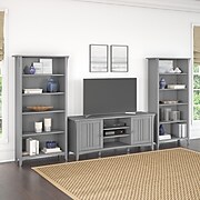 Bush Furniture Salinas TV Stand with Set of 2 Bookcases, Cape Cod Gray, Screens up to 65" (SAL042CG)