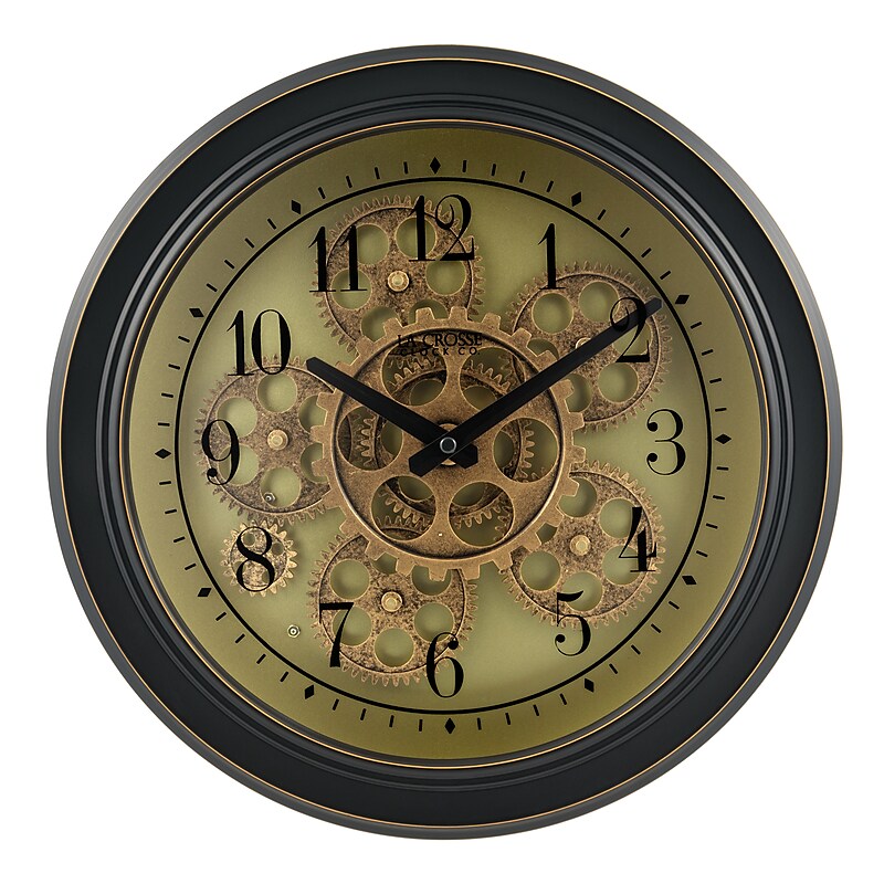 La Crosse Clock 13 Inch Round Bronze Metal Analog Clock with Working Gears (BBB85289) image 1