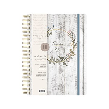 2023 Southworth Rustic Sage Blossom Wreath 8.5" x 11" Weekly & Monthly Planner, Multicolor (91058)