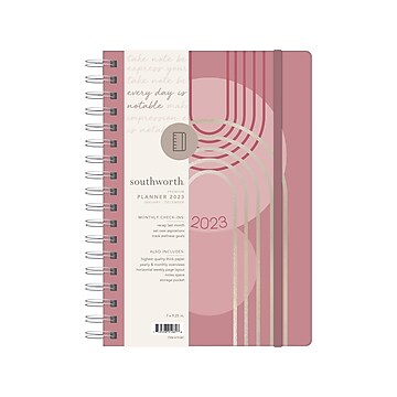 2023 Southworth Playful Rust and Pearl Links 7" x 9.25" Weekly & Monthly Planner, Mauve/Gold (91081)