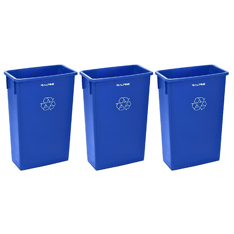 Alpine Industries Polypropylene Recycling Bin, 23 Gallon, Blue, 3/Pack (ALP477-R-BLU-3PK) image 1